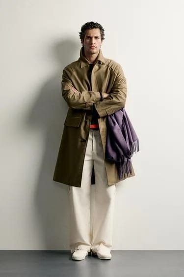 Zara پالتو ترنچ نخی با فیت رگولار