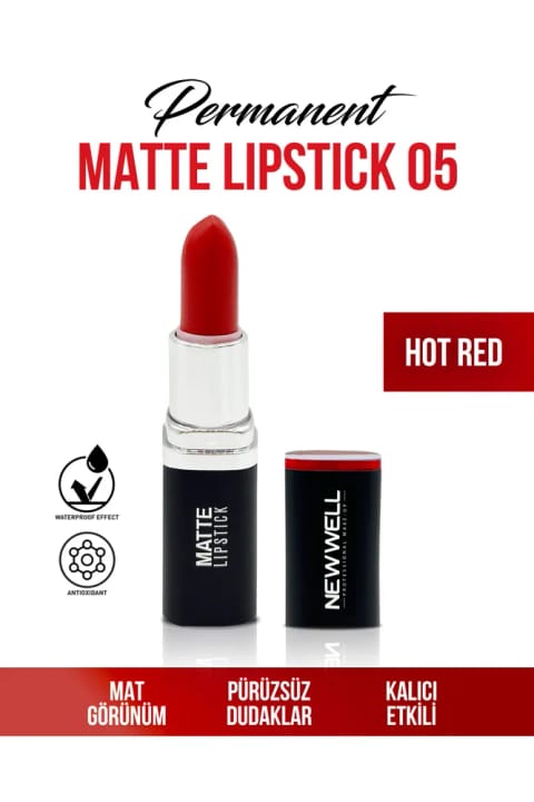 رژ لب مات دائمی New Well شماره 05 Hot Red بلندمدت