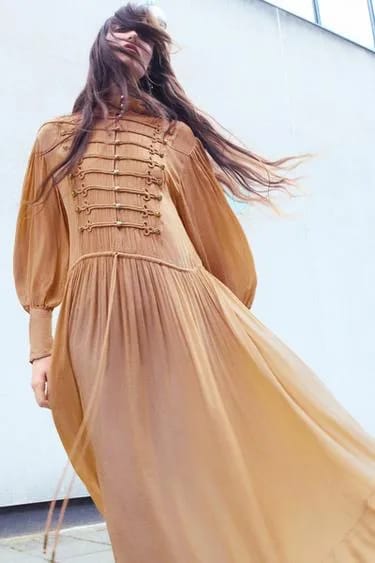 Zara ZW Collection پیراهن بلند با دکمه فاگ