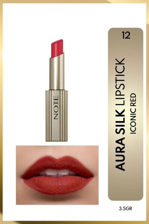 رژ لب کرمی نیمه‌براق NOTE Aura Silk شماره 12 Iconic Red - قرمز
