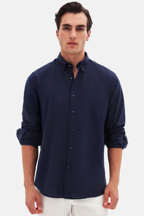 D'S Damat Ds Damat Comfort سرمهای یقه دکمهدار مدل راحت با ظاهر کتان
