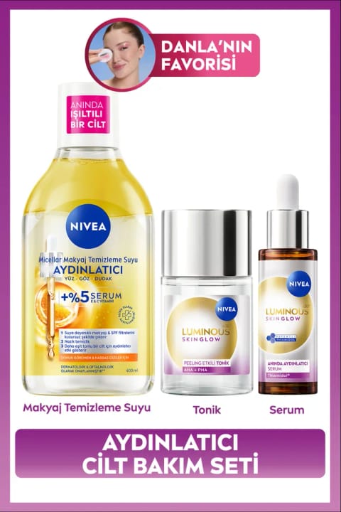 NIVEA روشن‌کننده ست مراقبت از پوست، سرم مرطوب‌کننده، تونر، میسلار واتر پاک‌کننده آرایش