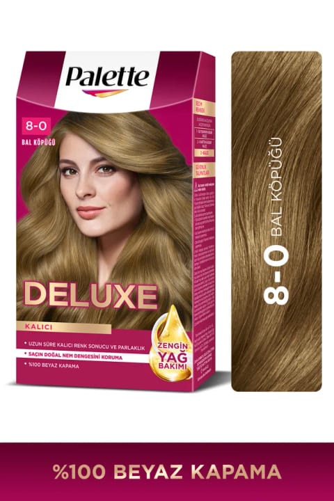 Palette Deluxe 8-0 Bal Köpüğü غنی از روغن، کیت رنگ مو با ماسک مراقبتی