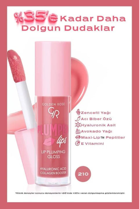 Golden Rose Plumped Lips Lipgloss شماره 210 - با اثر حجم‌دهنده و مرطوب‌کننده...