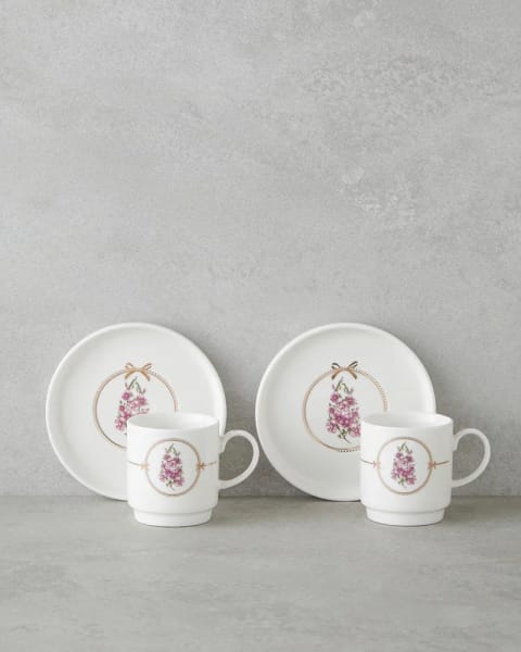 ست فنجان قهوه ۱۲ پارچه ۶ نفره Wisteria New Bone China ۹۰ ml سفید