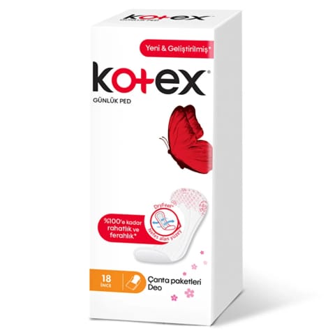 Kotex روزانه پد نازک ۱۸ عددی با بستهبندی کیف دار Deo