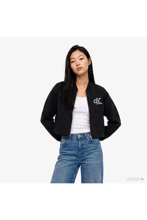 کت زنانه Calvin Klein مشکی لوگودار مناسب استفاده روزمره