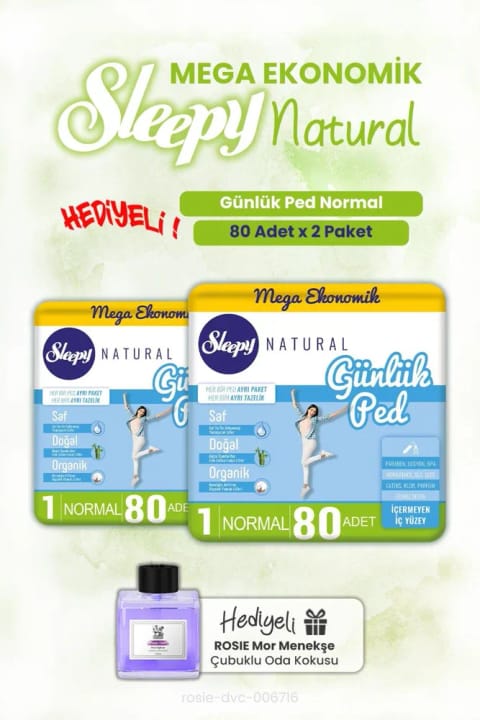 Sleepy Natural پد روزانه نرمال ۸۰ عددی دوعددی و عطر محیطی ROSIE