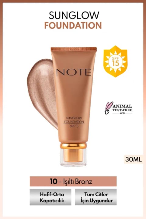 NOTE Sunglow 10 درخشان SPF 15 کرم پودر برنزهکننده
