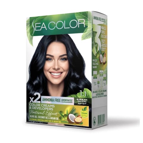 رنگ موی بدون آمونیاک Sea Color سایه 1.1 مشکی آبی