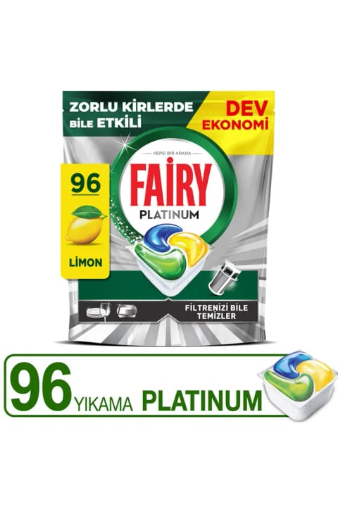 Fairy Platinum همه کاره قرص ماشین ظرفشویی، لیمو، 96 عددی