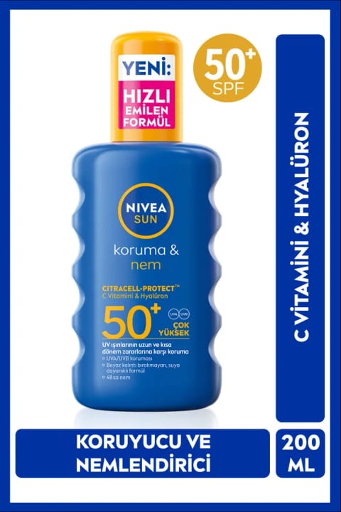 NIVEA SUN SPF50+ ضدآفتاب و مرطوبکننده اسپری ۲۰۰ میلیلیتر، مقاوم در برابر آب