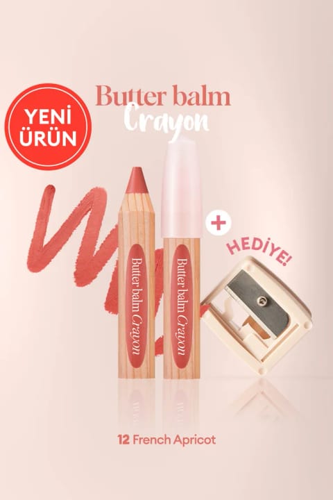 CLIO کرمی، بالم لب رنگی مدادی و تراش Butter Balm Crayon — 012 French Apricot