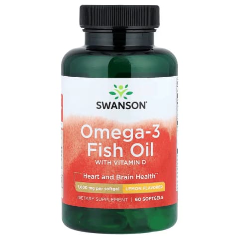روغن ماهی Swanson Omega 3 EPA DHA همراه با Vitamin D3 طعم لیمو ۶۰ سافت‌جل