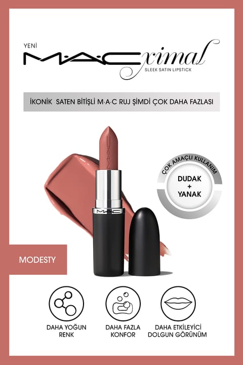 رژ لب ساتن M.A.C مدل MACximal Sleek Satin رنگ MODESTY حجم 3.5 گرم