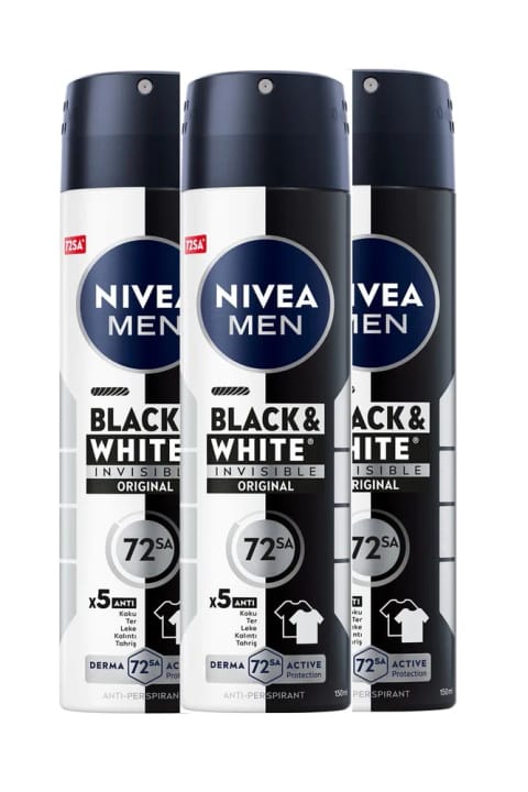 NIVEA Men Invisible Black & White 150 میلی‌لیتری دئودورانت ۳ عددی