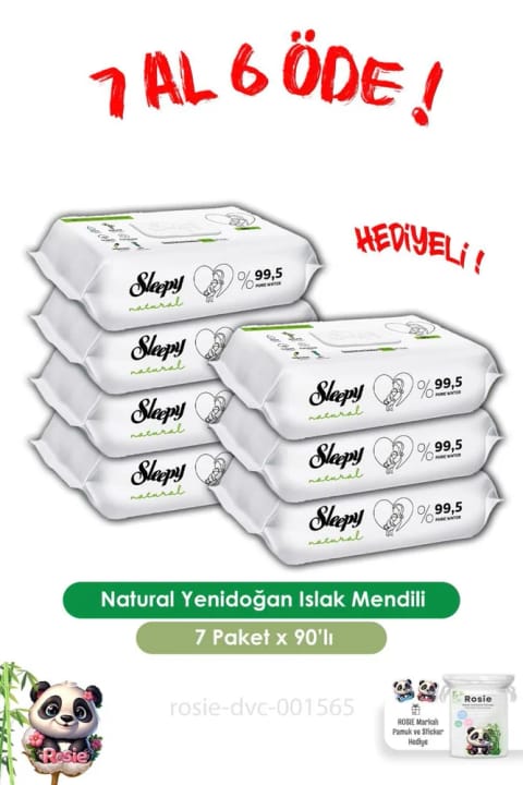 Sleepy 7 AL 6 ÖDE Natural دستمال مرطوب نوزاد ۹۰ عددی و ROSIE