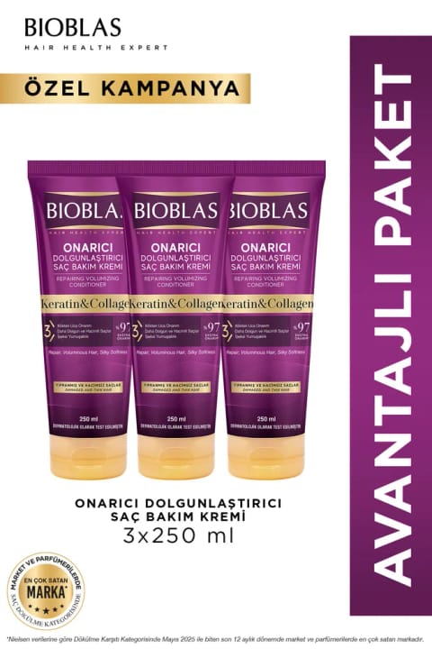 Bioblas کراتین و کلاژن ترمیمکننده و حجمدهنده ماسک مو ۳×۲۵۰ میلیلیتر