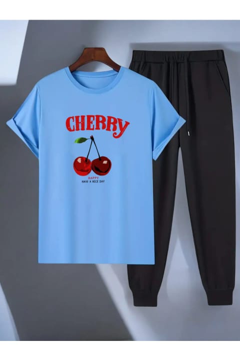 ست ورزشی یونیسکس uyguntarz طرح Happy Cherry با تیشرت چاپی