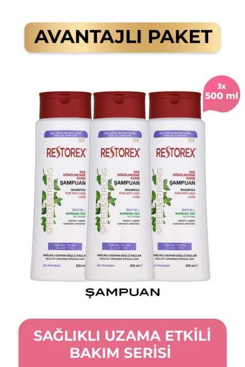 شامپو ضد ریزش مو Restorex Speed Strong 3×500 میلیلیتر
