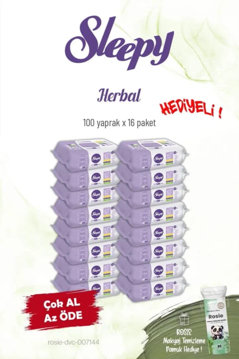 Sleepy 16lı Herbal Personal Care Towlette 100lü ve Rosie