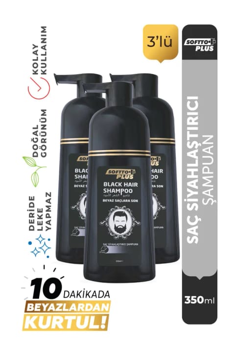 Softto Plus Black Hair طبیعی نمای سیاه‌کننده مو با اثر فوری روی موهای سفید — ۳ بسته