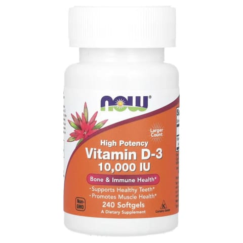 NOW Foods ویتامین D3 با قدرت بالا ۱۰۰۰۰ واحد، ۲۴۰ سافتجل