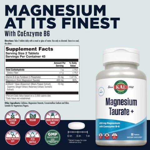 KAL Magnesium Magnezyum Taurate+B6 Vitamini 90 Tablets