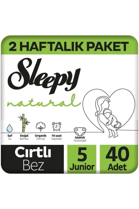Sleepy Natural 2 هفته بسته پوشک بچه سایز ۵ بزرگسال ۴۰ عددی