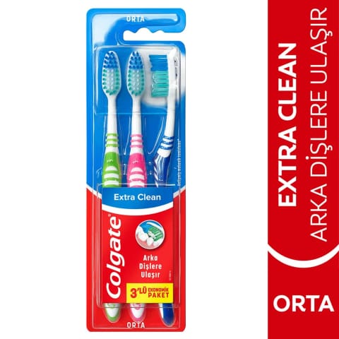 Colgate Extra Clean مسواک متوسط با پاککننده زبان و دسترسی به دندانهای عقبی ۱+...