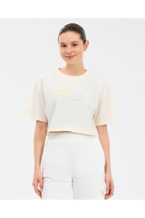 SKECHERS زنانه تیشرت کراپ طرحدار سفید S2610054-3855