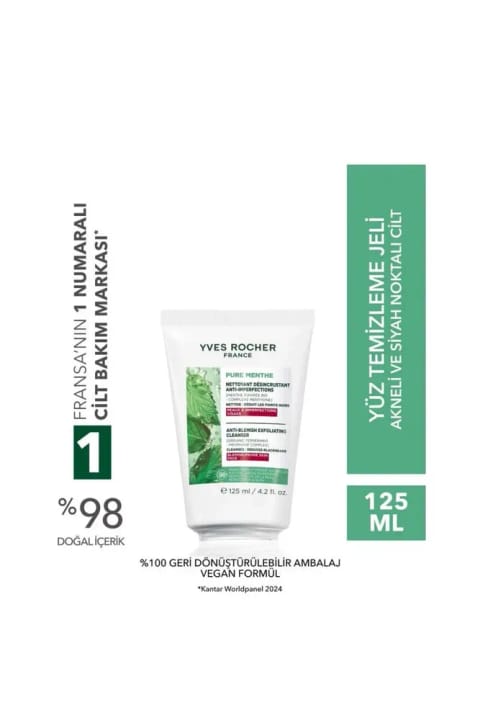 Yves Rocher شستشوی صورت ژل پیلینگ Prebiotik نعناع برای پوست مستعد آکنه