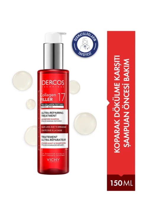 ویشی درکوس کلاژن ۱۷ فیلر ضد ریزش موی ناشی از شکنندگی برای همه انواع مو — Sampuan Oncesi 150ml