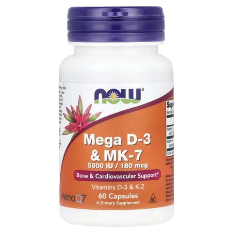 NOW Foods مگا Vitamin D-3 و K2 با MK-7، ۵۰۰۰ IU / ۱۸۰ mcg، ۶۰ کپسول