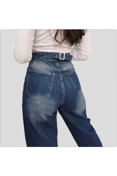 Livik Baggy Jeans با جزئیات سگک، سرمه‌ای تیره با افکت رنگی، کمر فوق‌العاده بلند...