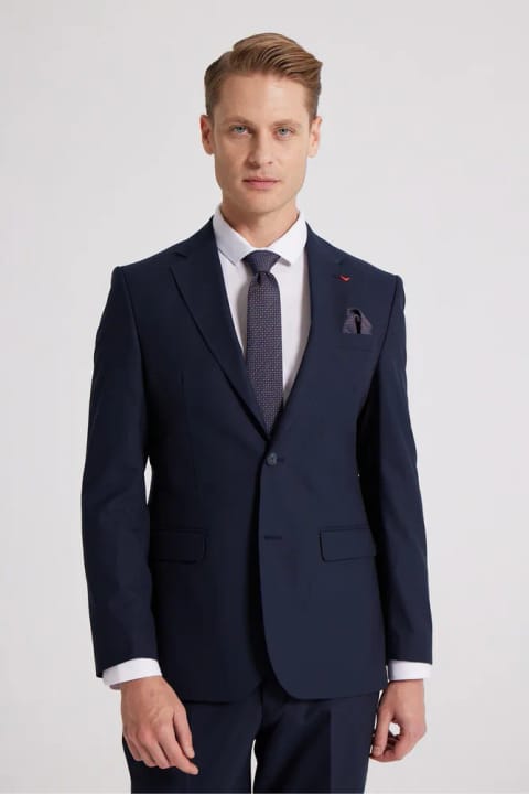 D'S Damat کت اسلیم فیت سرمهای ساده با کشسانی، یقه تک و چاک دوتایی