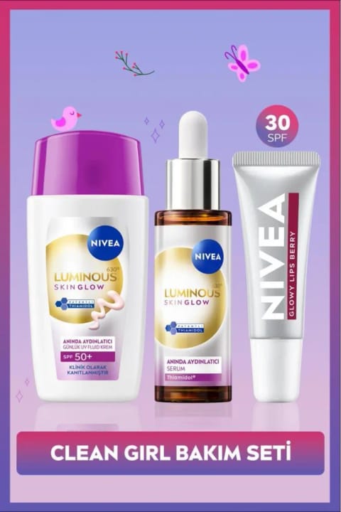 NIVEA SPF50+ Luminous630 Skin Glow ست مراقبت از پوست صورت (سرم، کرم ضد آفتاب و برق لب)