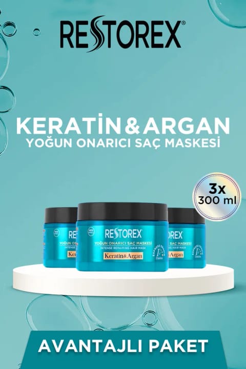 ماسک مو ترمیم‌کننده Restorex با کراتین و آرگان ۳×۳۰۰ میلی‌لیتر