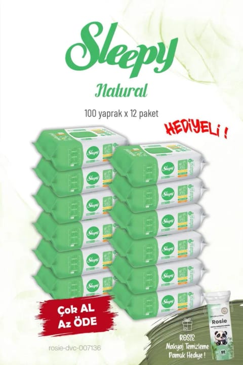 Sleepy Natural 12 بسته دستمال مرطوب شخصی 100 عددی و رزی
