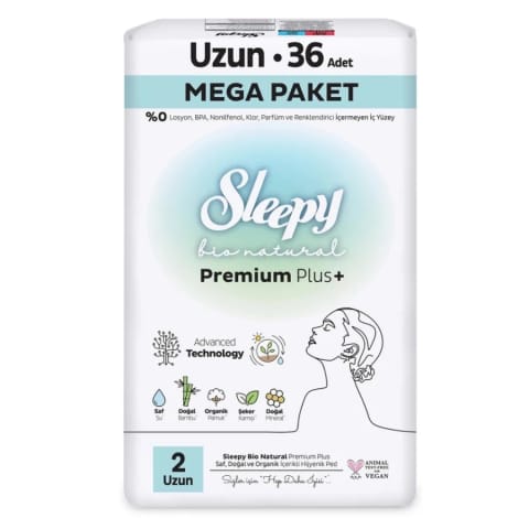 Sleepy Bio Natural Premium Plus نواربهداشتی بلند بسته اقتصادی 36×2 (72 عدد)