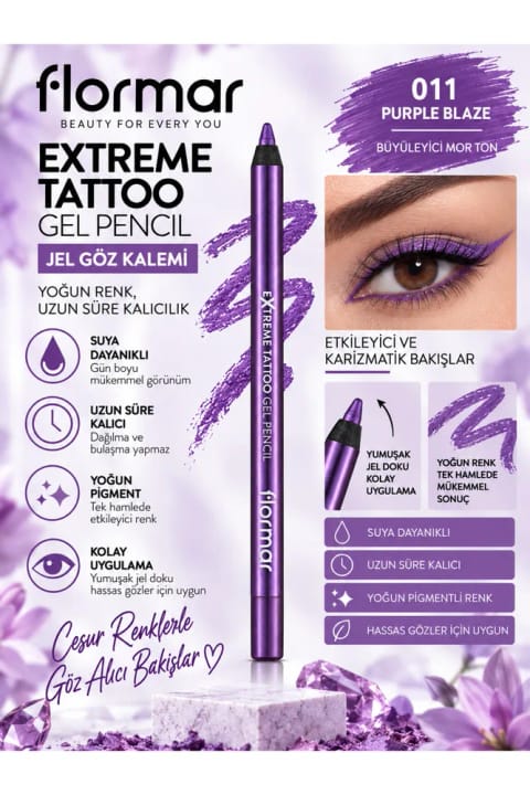 Flormar Extreme Tattoo - 011 Purple Blaze - 1.2 g – ضدآب با پیگمنت غنی