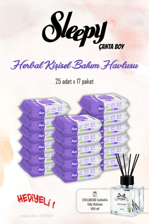 Sleepy 17 بسته دستمال مرطوب شخصی، ۲۵ عددی با رایحه Herbal و ROSIE