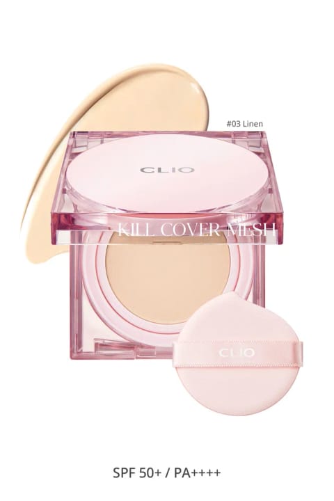 کوشن مرطوب‌کننده و درخشان CLIO Kill Cover Mesh Glow + رفیل — 3 Linen