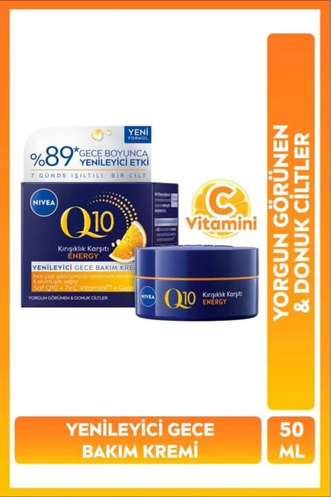 NIVEA Q10 Energy کرم شب ضدچروک ترمیم‌کننده ۵۰ میلی‌لیتر با ویتامین C