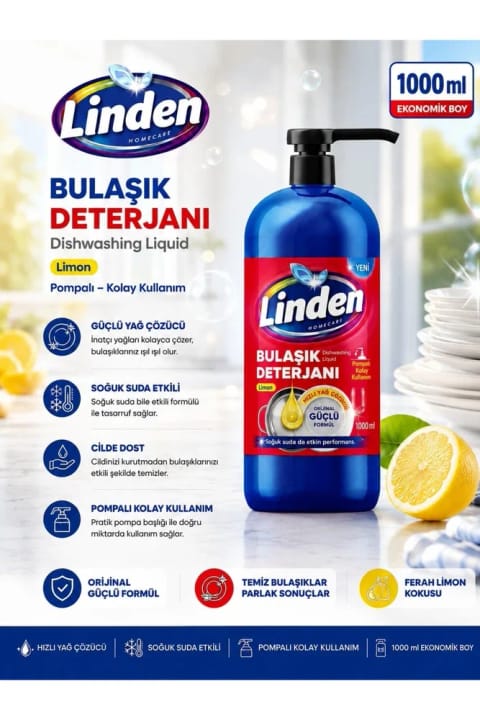 Linden مایع ظرفشویی لیمو 1000 میلیلیتر
