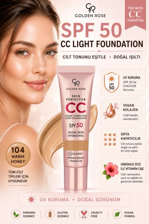 Golden Rose Skin Perfector Color Correcting Light Foundation - کرم پودر سبک اصلاح رنگ پوست — 104 Warm Honey